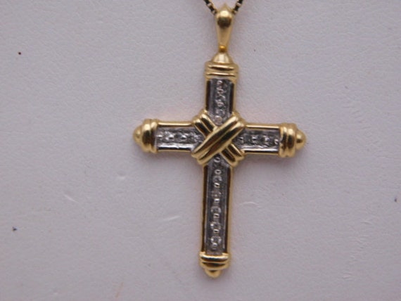 Diamond Cross and 18 inch chain White and Yellow Gold… - Gem