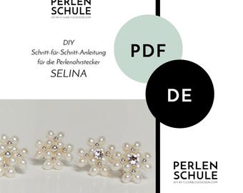 Pearl and rhinestone bridal stud earrings SELINA PDF craft instructions, German
