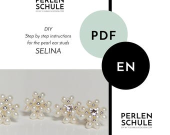 Pearl stud earrings made of genuine pearls with rhinestones SELINA PDF Tutorial, English