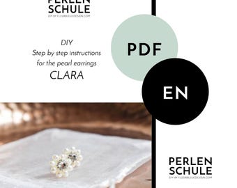 Pearl stud earrings with rhinestones CLARA PDF craft instructions, English