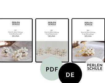 Bridal Jewelry Set SELINA: Bridal Earrings + Bridal Hairpin + Bridal Necklace (PDF Craft Instructions, German)