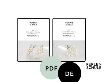 Pearl drop earrings BERNADETTE + bridal stud earrings MARGUERITE PDF craft instructions, German