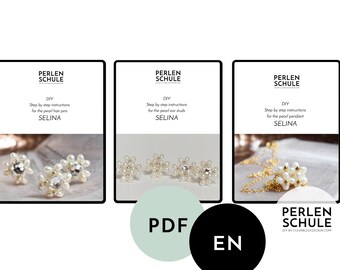 Bridal Jewelry Set SELINA: Bridal Earrings + Bridal Hairpin + Bridal Necklace (PDF Craft Instructions, English)