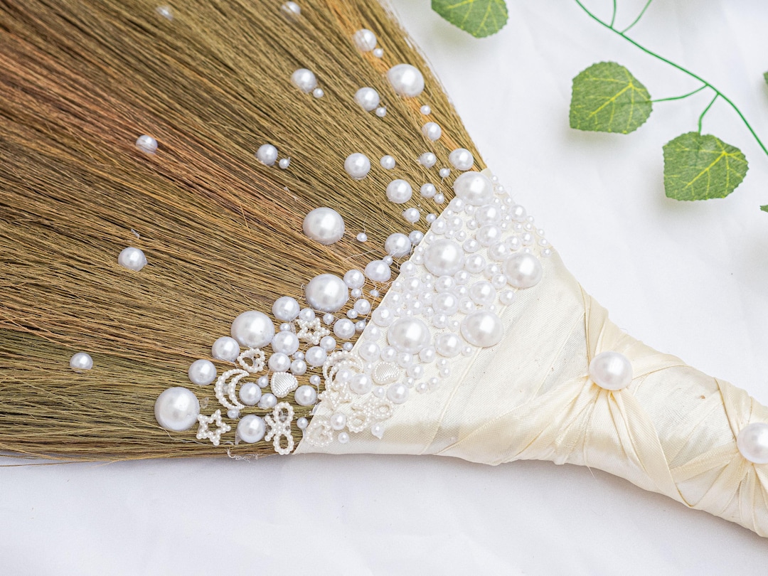Unity Broom Pearl Wedding Jump Broom – Ivory Satin Handmade Bridal Keepsake ...