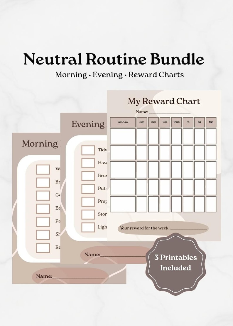 Neutral Routine Bundle for Kids | Morning & Evening Routine Charts ...
