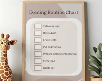 Evening Routine Chart for Kids | Neutral Printable | Bedtime Routine Chart | Visual Schedule