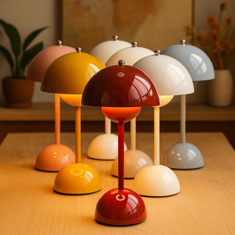 Lámpara de mesa moderna con forma de hongo: lámpara de escritorio LED de estilo nórdico retro