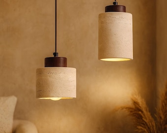 Lámpara colgante de travertino hecha a mano: lámpara colgante minimalista de piedra