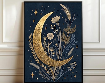 Arte de parede Lua Crescente Dourada