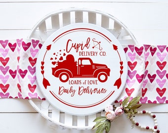 Valentines Day Sign, Cupid Delivery Company Round Wood Sign, Valentine Decor, 22932