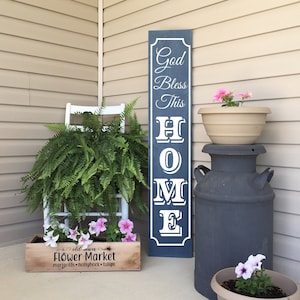 God Bless This Home Porch Welcome Leaner Sign, Front Porch Decor, Painted Wood Sign, Housewarming Gift, Christian Home Decor