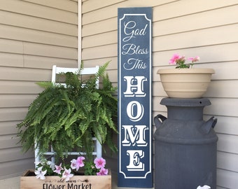 God Bless This Home Porch Welcome Leaner Sign, Front Porch Decor, Painted Wood Sign, Housewarming Gift, Christian Home Decor