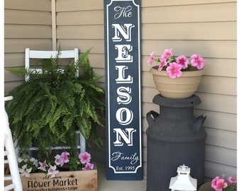 Name Porch Sign, Established Date, Family Name Sign, Welcome Sign, Front Porch Decor, Wood Sign, Vertical Sign, 22837