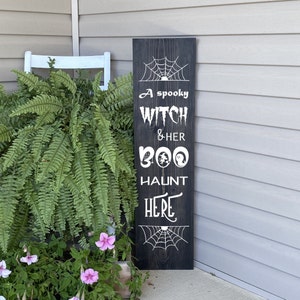 Spooky Witch & Boo Haunt Here Wood Sign - Fall Halloween Porch Decor