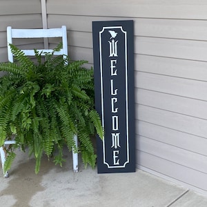 Gothic Welcome Wooden Porch Sign, Spooky Halloween Decor