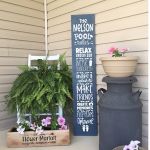 Personalized Family Name Pool Rules Leaner Sign, Custom Pool Sign, Pool Decor,  Backyard Sign, Deck Decor, Vertical Leaner Sign, 22984