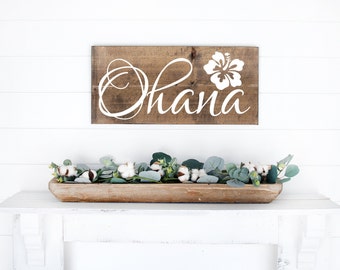 Ohana Sign | Wood Sign | Beach Sign | Rustic Sign | Beach Decor | Family | Hawaiian Decor | Hibiscus Flower | Beach House Decor | 22440