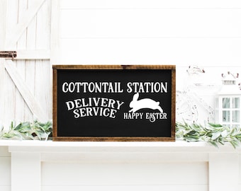 Easter Wood Sign, Cottontail Station, Easter Decor, Painted Wood Sign, 22730