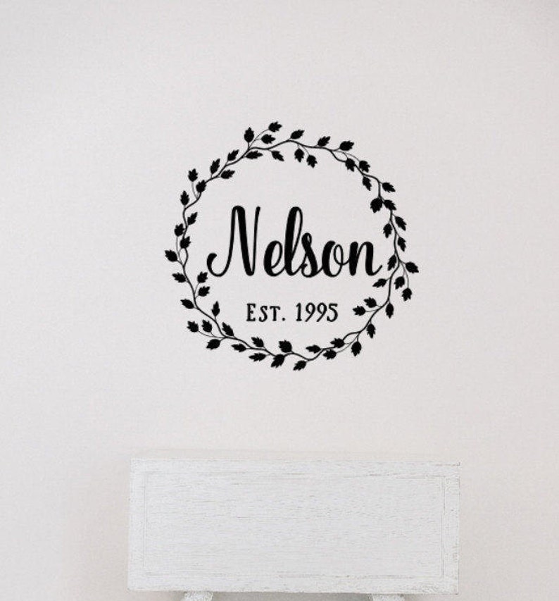 Last Name Decal Wreath Decal Established Date Vinyl Wall Etsy