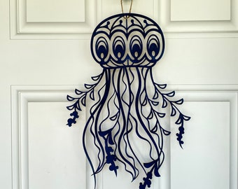 Front Door Decor, Beach House Door Hanger, Lasered Jellyfish Sign, Beach House Decor, 22923
