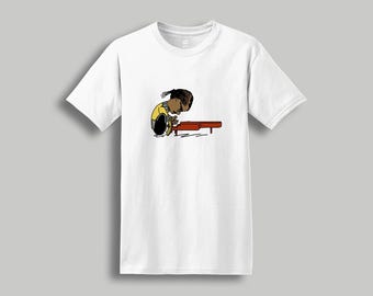 Stevie Retro Piano Cartoon T-Shirt - Stevie Wonder R&B Music Icon Tribute Shirt