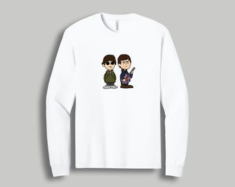 Liam & Noel Retro Cartoon Band Tee- Oasis Brothers Britpop Icons Long Sleeve T-Shirt