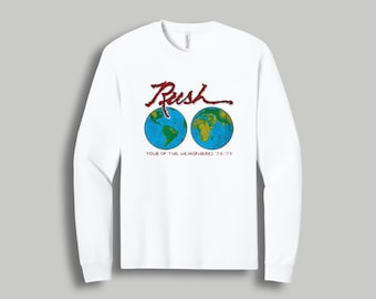 Hemisphere Tour 70's Rock Band Long Sleeve T-Shirt - Rush Inspired Vintage Band Tee