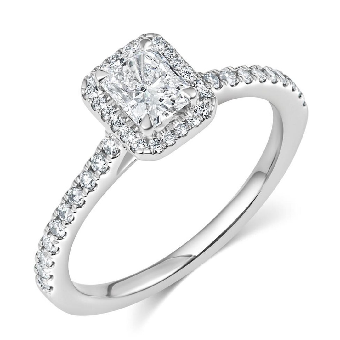 Radiant Cut Diamond Halo Engagement Ring 0.50CT 14K Whit Gold - Etsy