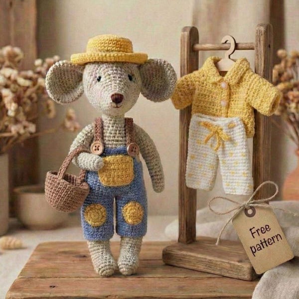 Crochet Mouse Pattern Gardener Outfit PDF | Amigurumi Mouse 6.5–6.7 in