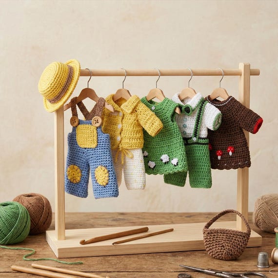 Mini Crochet Doll Wardrobe Pattern | Crochet Clothes for 6–7 Inch Toys | PDF Tutorial