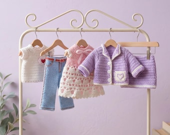 Modern Doll Clothes Crochet Pattern PDF for 7-8 Inch Dolls Wardrobe Set