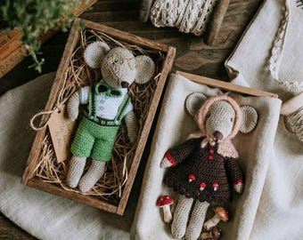 Patrón de ratón de crochet en PDF con ropa / Ratón amigurumi de 6,7 pulgadas