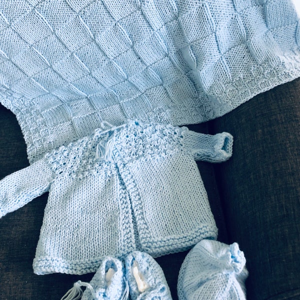 Knit Baby Set (Afghan, sweater, hat and booties) 4 pieces