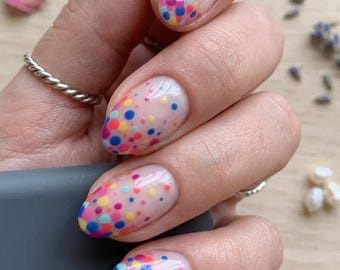 Y2K French Tip Press On Nails Colorful Pastel Polka Dot Nails