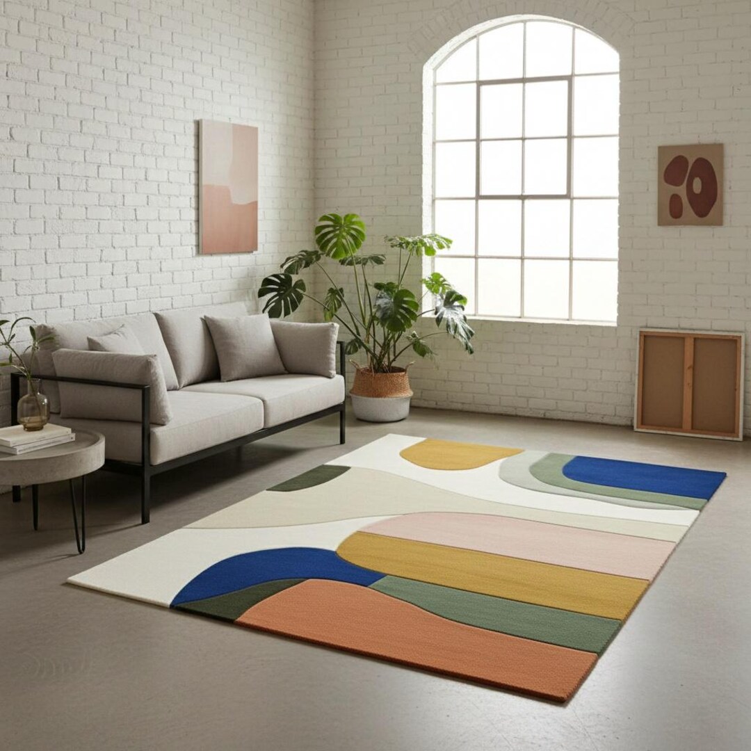 Modern Abstract Colorful Area Rug - Vibrant Mid-century Geometric Wool ...