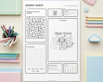 Kids Space Activity Sheet | Printable Astronaut Coloring Pages & Puzzles | Outer Space Learning Games