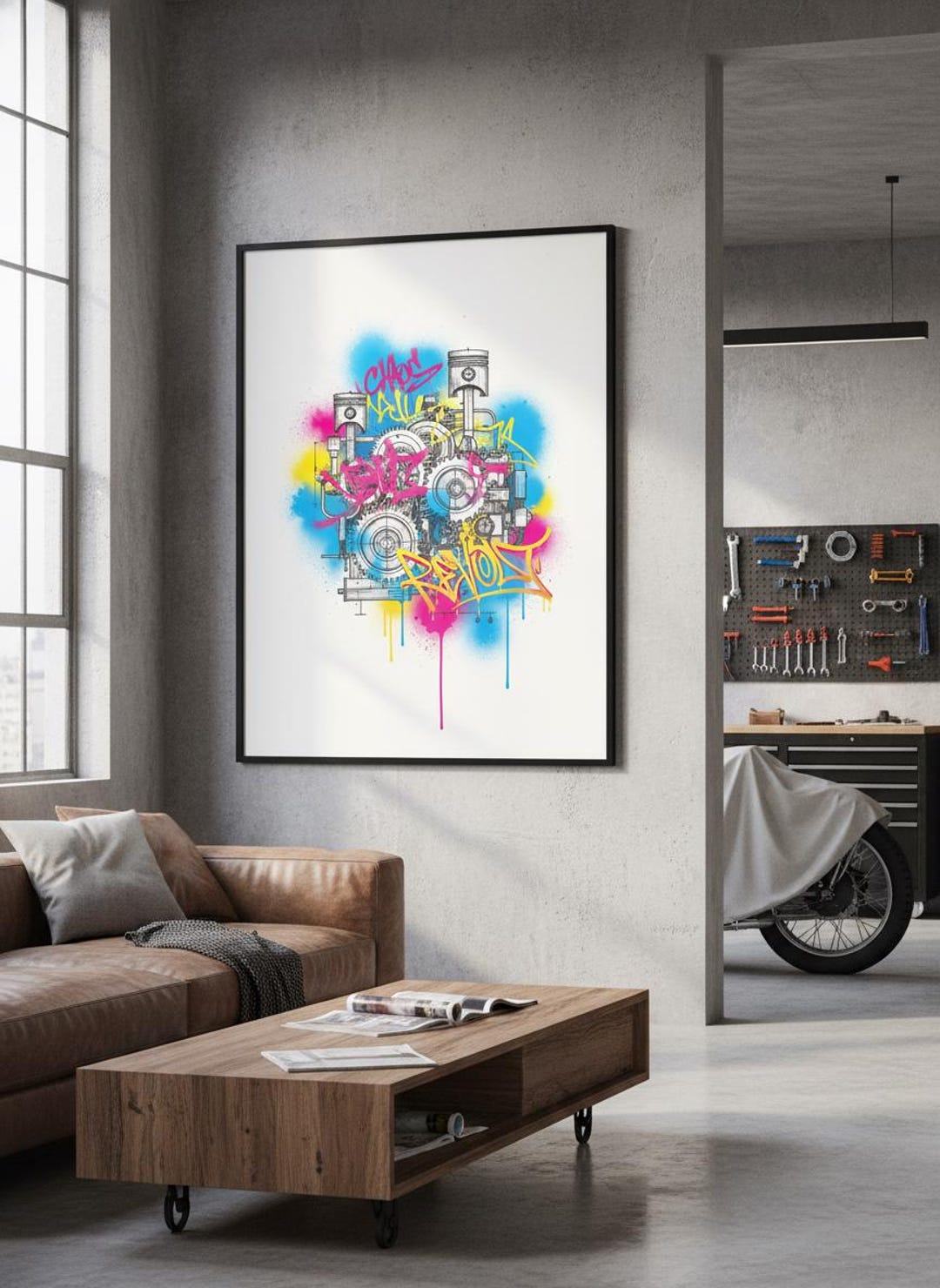 Urban Graffiti Art Print | Engine Gears Wall Decor | Street Art Poster ...