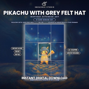 Pikachu With Grey Felt Hat 85 Extended Binder Art Display (Digital Download)