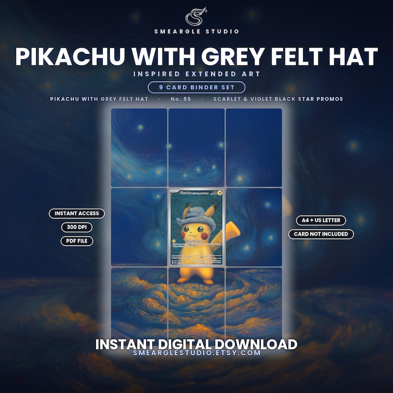 Pikachu With Grey Felt Hat 85 Extended Binder Art Display (Digital Download) image 1