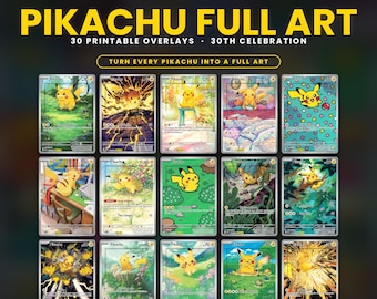 Pikachu 30e jubileum TCG-overlays met volledige afbeeldingen - 30 printbare Pokémon-kaartoverlays, 30e jubileumviering, print thuis (PDF en Cricut).