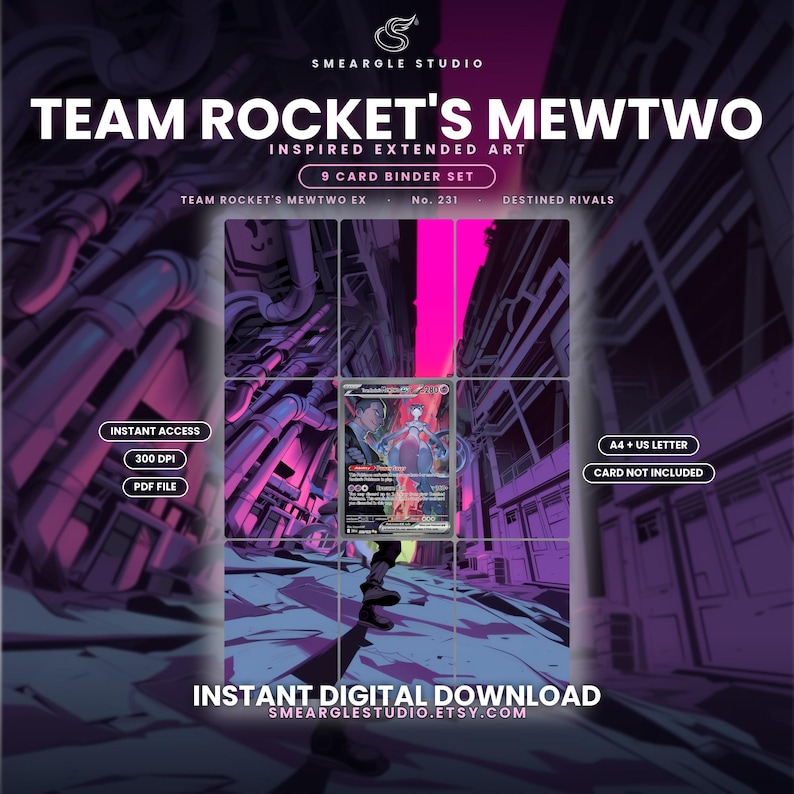 Team Rocket's Mewtwo Ex 231/182 Extended Binder Art Display (Digital Download) image 1