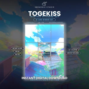 May include: A digital 9-card binder set featuring Togekiss inspired extended art. The graphic includes the text Smeargle Studio, Togekiss, No. 235, Ascended Heroes, Instant Access, 300 DPI, PDF File, A4 + US Letter, Card Not Included, and Instant Digital Download.