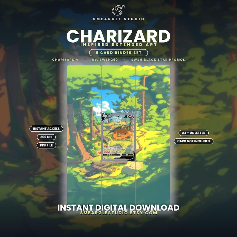 Charizard V 260 utökad pärmkonstdisplay (digital nedladdning) bild 1