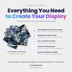 May include: A digital download product featuring 9 printable extended-art panels that form a seamless 9-pocket scene of a stormy ocean with lightning. Includes A4 and US letter formats, cut guides, and compatibility with standard and Vault X binders.