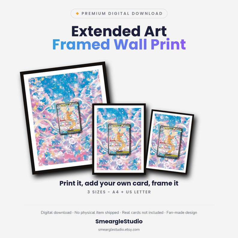 Dragonite 290/217 Extended Art - Pokemon ingelijste muurprint | Afdrukbare digitale downloadposter afbeelding 1