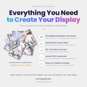 Puede incluir: Un producto de descarga digital con 9 paneles de arte extendido imprimibles para p&aacute;ginas de carpetas de tarjetas. El dise&ntilde;o incluye una escena continua de 9 bolsillos, formatos A4 y carta de EE. UU., y gu&iacute;as de corte. Texto: Everything You Need to Create Your Display.