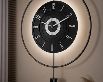 Large Modern LED Wall Clock Silent Pendulum Metal Living Room Decor Gift