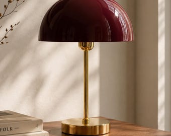 Lámpara de mesa moderna, lámpara de mesilla de noche color burdeos, decoración con detalles dorados, iluminación de metal hecha a mano, hogar contemporáneo