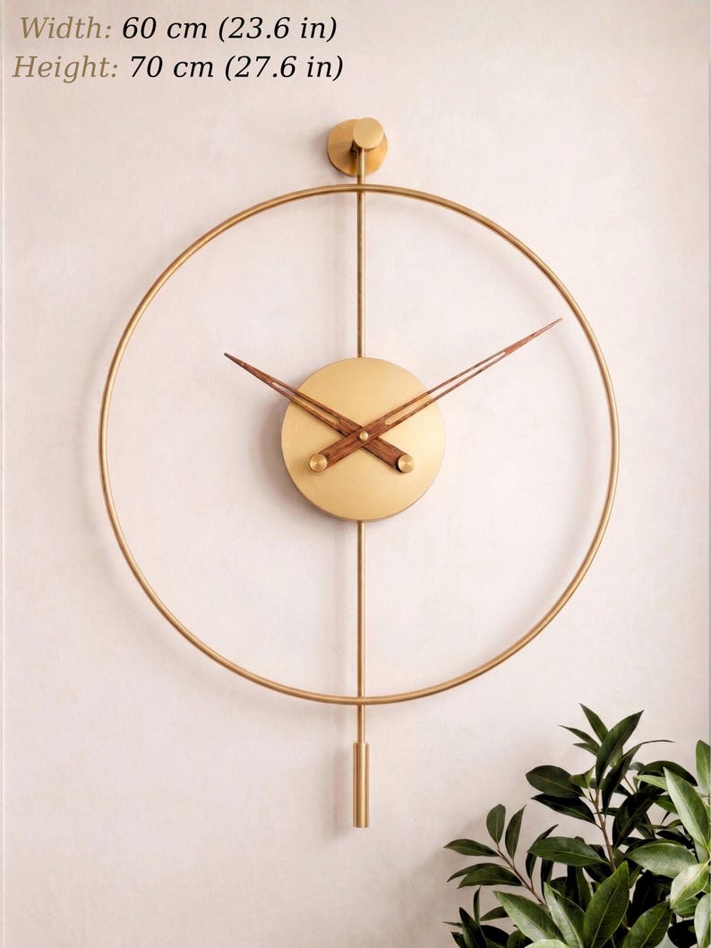 Moderne Gold Wanduhr mit dekorativen Pendel 84 cm, skulpturale minimalistische Statement Wandkunst Bild 3