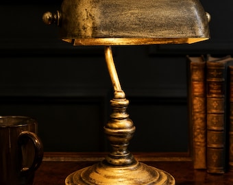 Vintage Banker Desk Lamp Antique Brass Table Lamp Library Office Reading Light Decor
